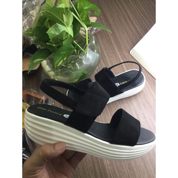 Sandal Bánh Mì Quai Ngang Da Lộn Đế Trắng Cao