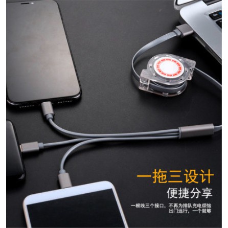 Cáp Sạc 3 Đầu Dạng Rút Sạc Nhanh 3 Đầu Thông Minh Cho Cả Aindroid Và IOS Chống Rối Gọn Nhẹ Siêu Tiện Dụng Angola_shop