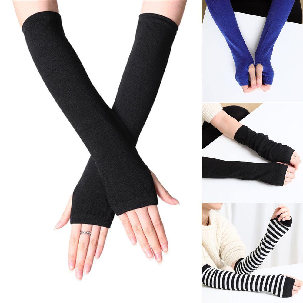 Găng Tay Cotton Dài Hở Ngón Họa Tiết Kẻ Sọc