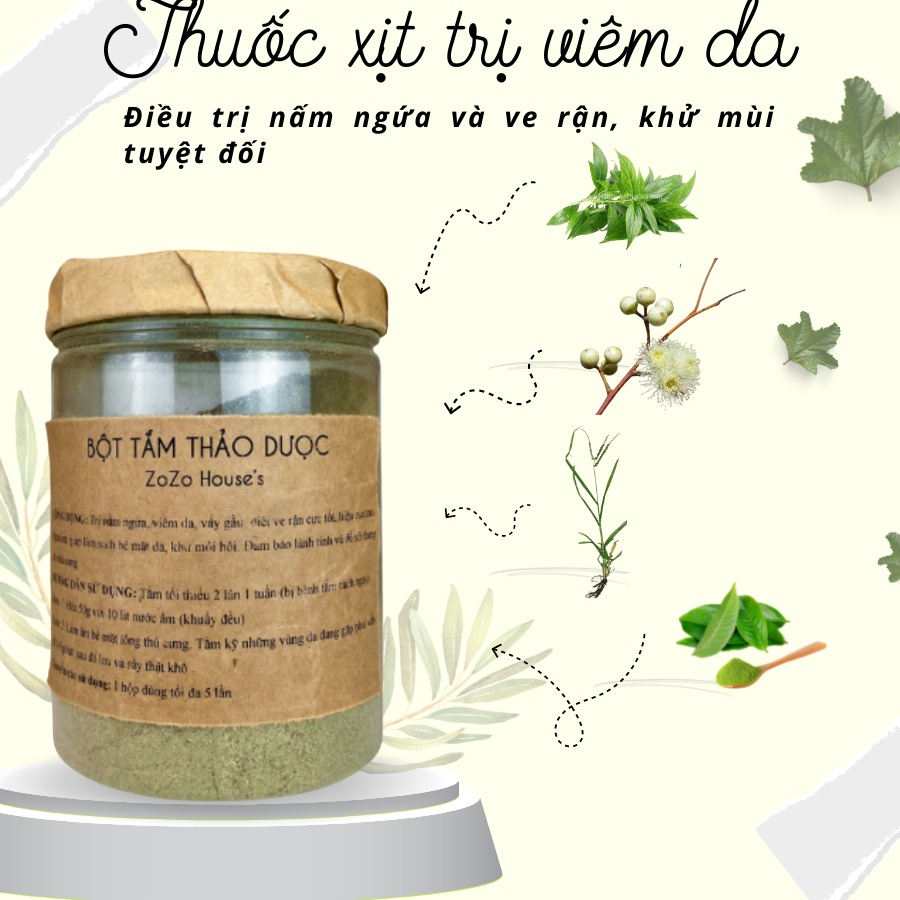 Bột tắm thảo dược chữa nấm ghẻ ve rận cho chó mèo