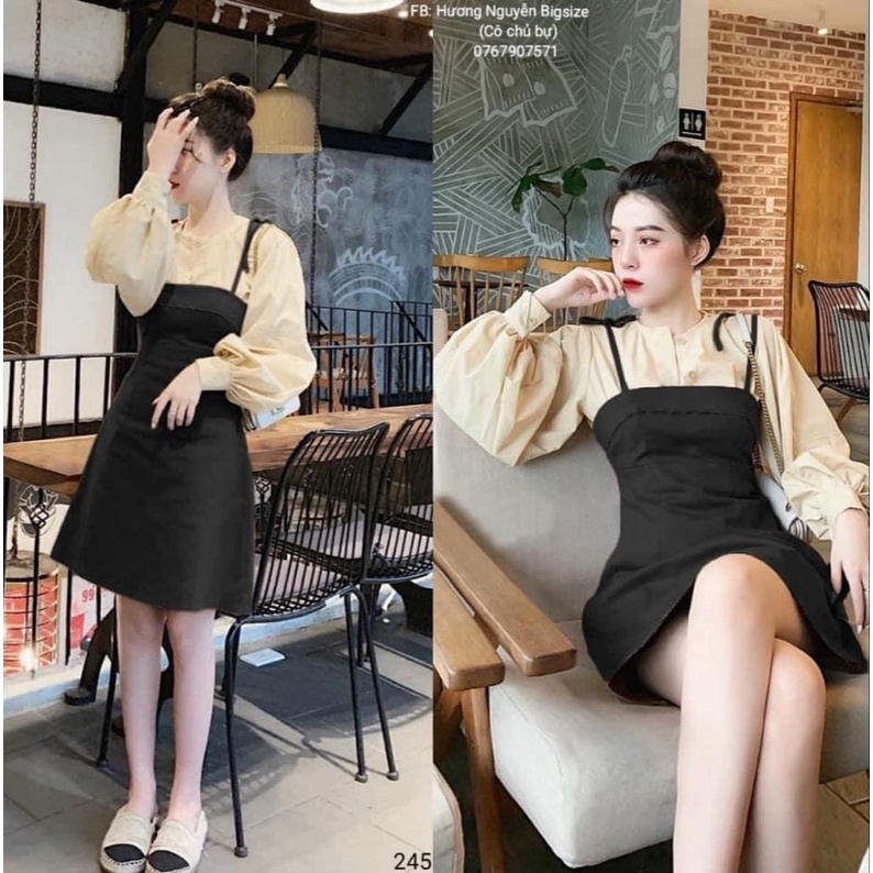 đầm yếm phối sơ mi bigsize 50kg-90kg✅✅