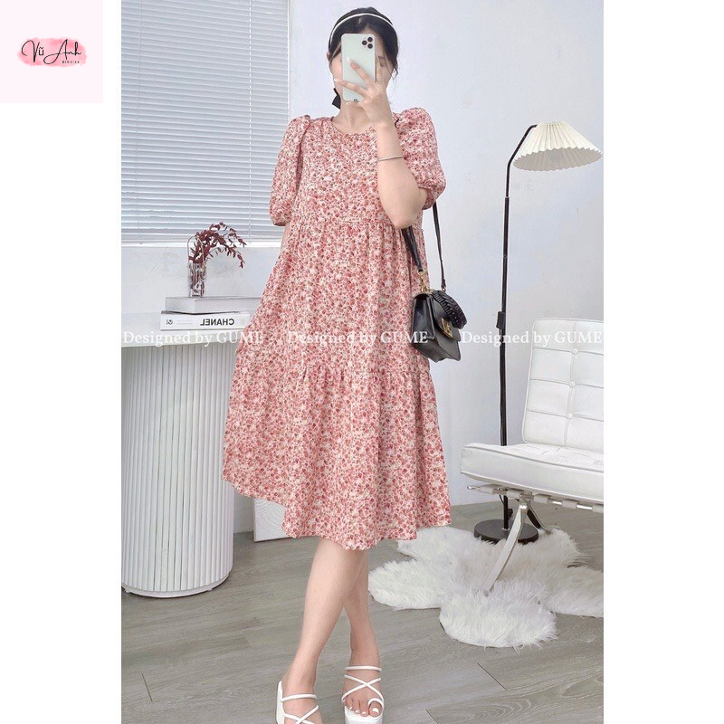 Váy bầu , đầm bầu , váy thiết kế hoa nhí chất vải lụa tằm mềm mát thoải mái cho mẹ bầu mặc đi làm