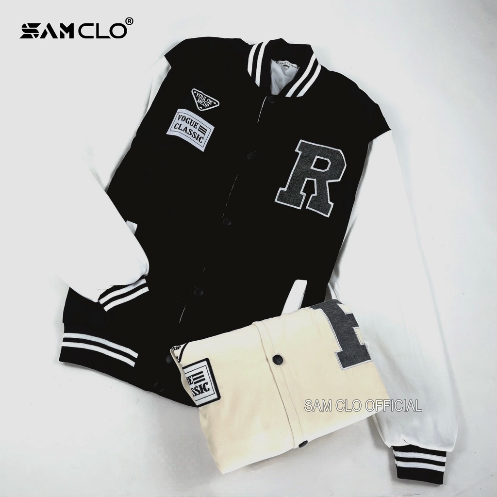 Áo khoác DA LỘN BOMBER nam nữ SAM CLO freesize phong cách bóng chày form rộng unisex mặc cặp - couple THÊU CHỮ R-CLASSIC