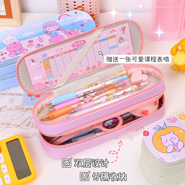 Hộp đựng bút hai ngăn khóa kéo cực rộng rãi hoạt hình siêu dễ thương BAG U HB2