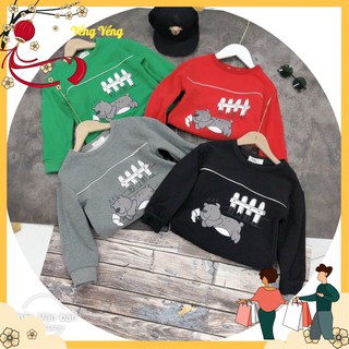 Bộ nỉ bông hình gấu cho bé - xanh đỏ đen xám