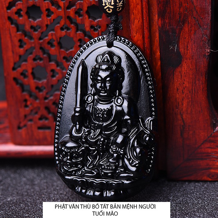 Chuỗi hạt đeo cổ phật Đại Thế Chí Bồ Tát đá cao cấp màu đen - mặt dây chuyền vòng đeo cổ phật bản mệnh