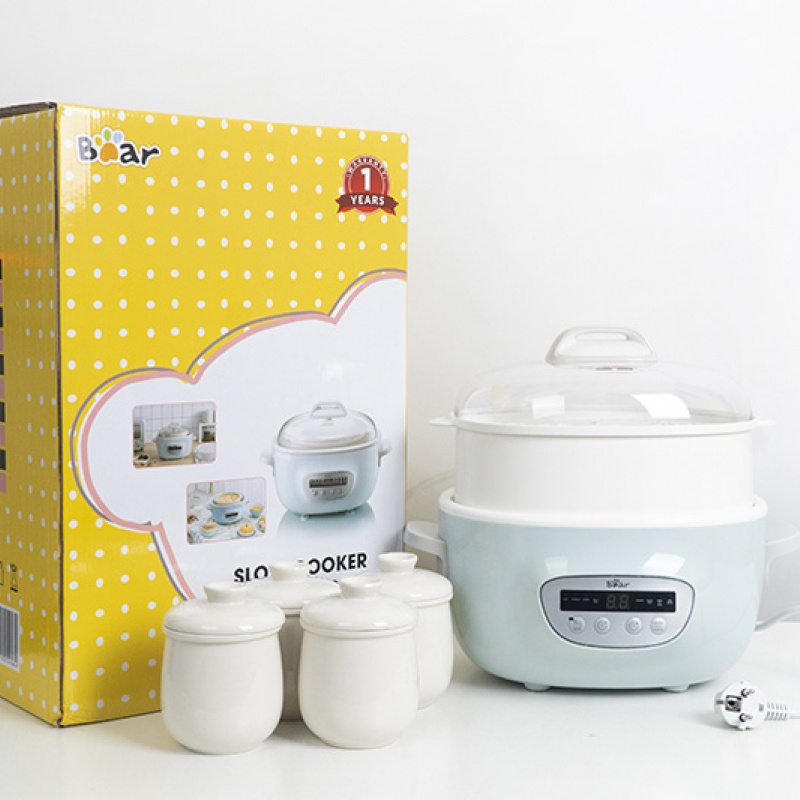Nồi nấu cháo ninh hầm Bear 2,5l kèm 4 thố 0,4l
