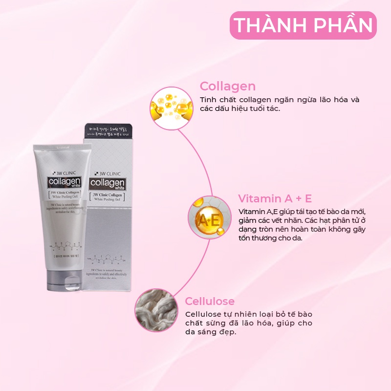 Tẩy Tế Bào Chết Trắng Da 3W Clinic Hàn Quốc White Peeling chiết xuất từ Collagen giúp da trắng sáng và mờ thâm nám 180ml
