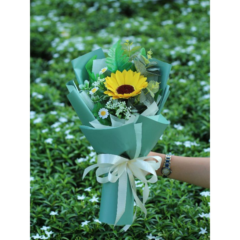 Bó hoa hướng dương giả gói giấy đẹp