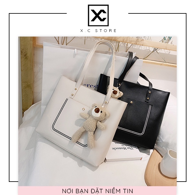 [FREESHIP + QUÀ TẶNG] Túi tote da nữ XC-107833, kèm túi nhỏ kẹp nách và gấu, túi đeo chéo công sở, đi học