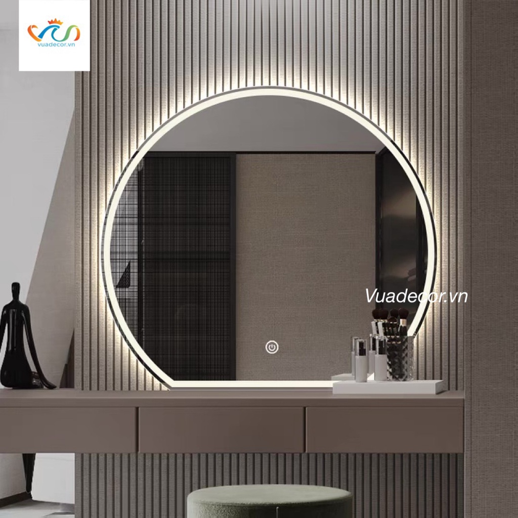 Gương tròn khuyết treo phòng tắm, bàn trang điểm VUADECOR led cảm ứng cao cấp