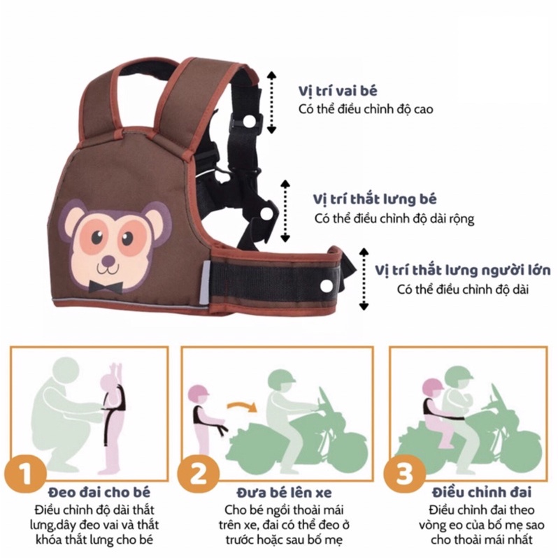 Đai an toàn cho bé ngồi xe máy - Đai đi xe máy cho em bé từ 10kg - 30kg( có viền phản quang )