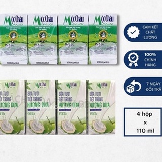 Vỉ 4 hộp sữa tươi Mộc Châu hương dừa 180ml.