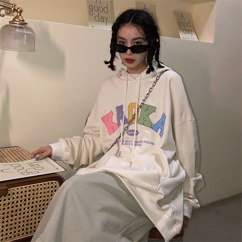 Áo hoodie dáng rộng in chữ thời trang phong cách Hàn năng động trẻ trung cho phái nữ
