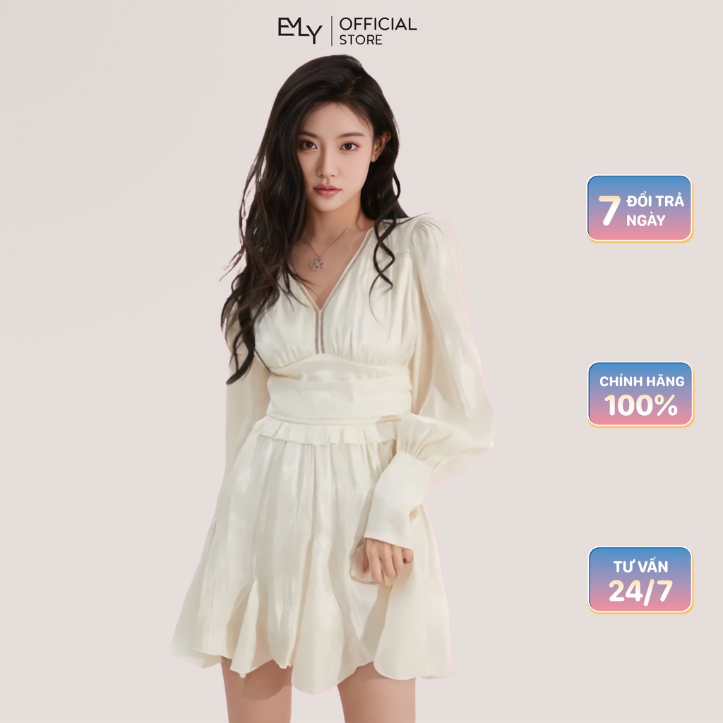 Đầm trắng mini dáng xòe tay dài Emilyshop