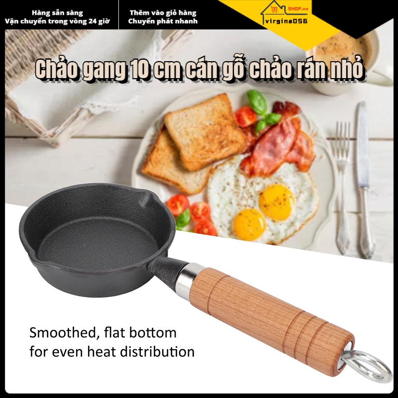 Có thể bán buôn Chảo sắt đúc 10CM với tay cầm gỗ Chiên trứng mini Đồ dùng nhà bếp làm bánh kếp phẳng Virgina056 Hàng giao ngay