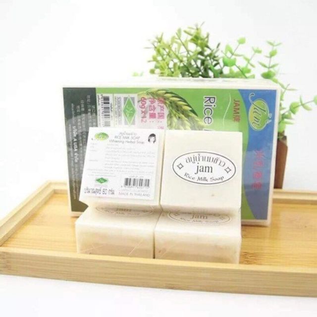 Xà phòng kích trắng cám gạo vuông Thái Lan Jam Rice Milk Soap
