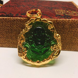 Mặt dây chuyền bạc Thái mạ vàng Di Lạc xanh Rồng Phượng, mặt vòng cổ phong thủy, mặt dây chuyền vàng ( màu vàng)