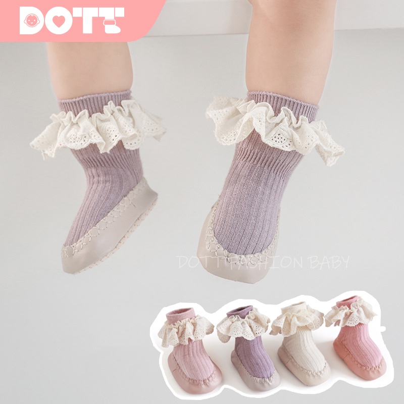 Giày Cotton Đế Mềm Phối Ren Kiểu Công Chúa Cho Bé Gái Size M / L 12cm / 13cm