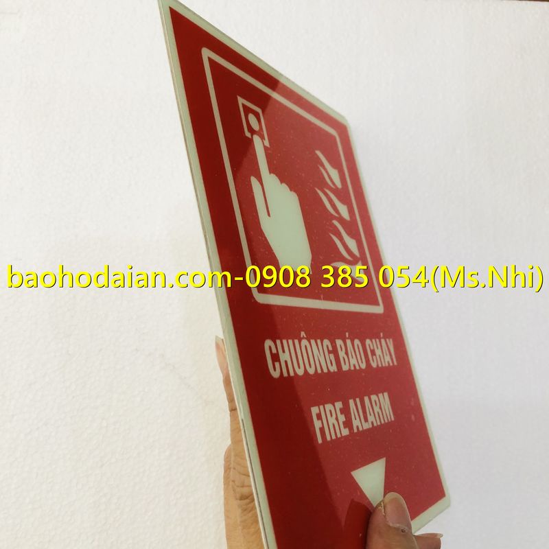 Biển dạ quang chuông báo cháy KT 15x20cm- fire alarm