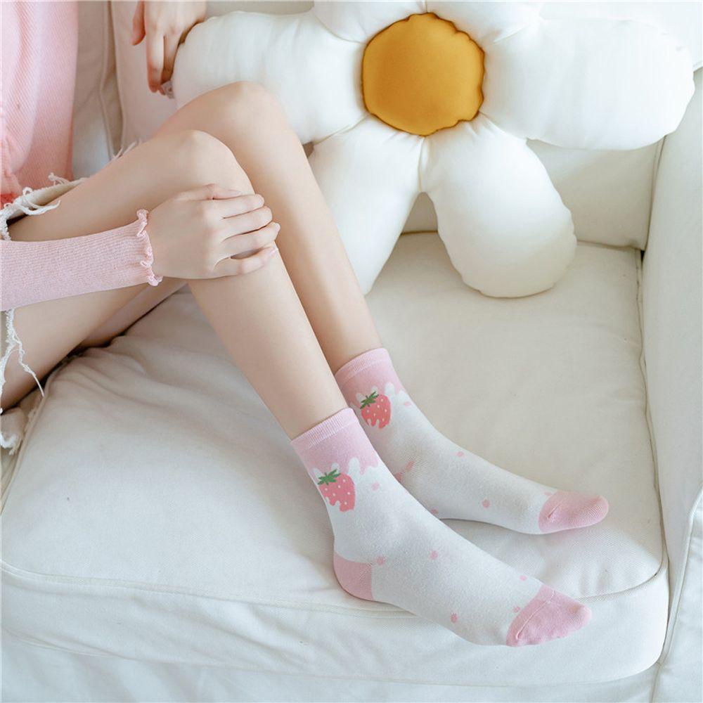 Mocho Vớ Bốn Mùa Thoáng Khí Thoải Mái Họa Tiết Dâu Tây Màu Hồng Vui Nhộn Sáng Tạo