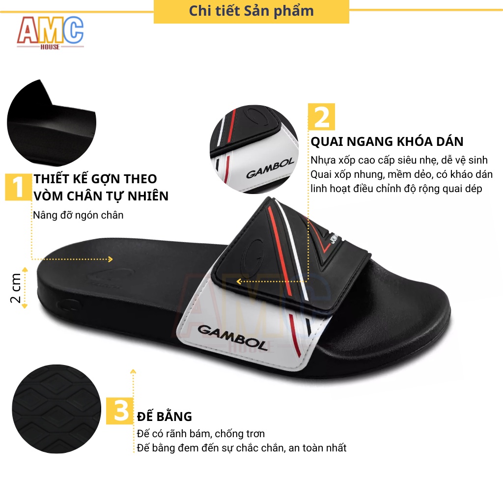 Dép Thái Lan unisex quai ngang khóa xé dán siêu nhẹ siêu êm GAMBOL - GM43114 size nam nữ