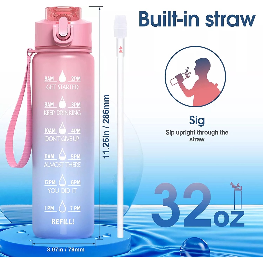 Bình nước nhắc giờ Sports Cup 1 Lít có vạch báo giờ uống nước