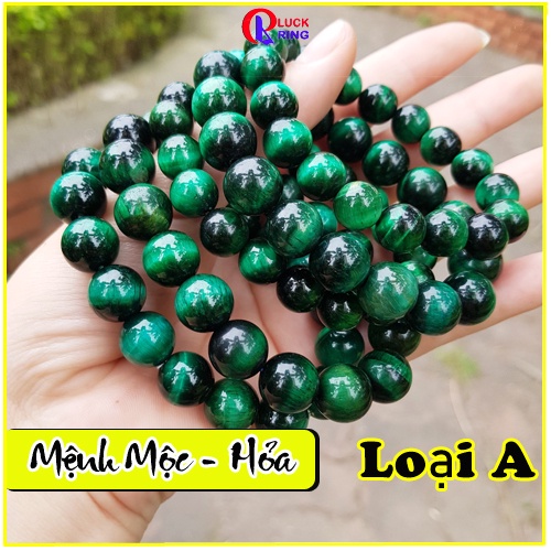 Vòng đeo tay đá phong thủy màu xanh lá hợp nam nữ mệnh Mộc Hỏa hàng loại A Tặng dây và hạt dự phòng – Luck Ring