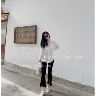 quần kaki ống loe rách gấu