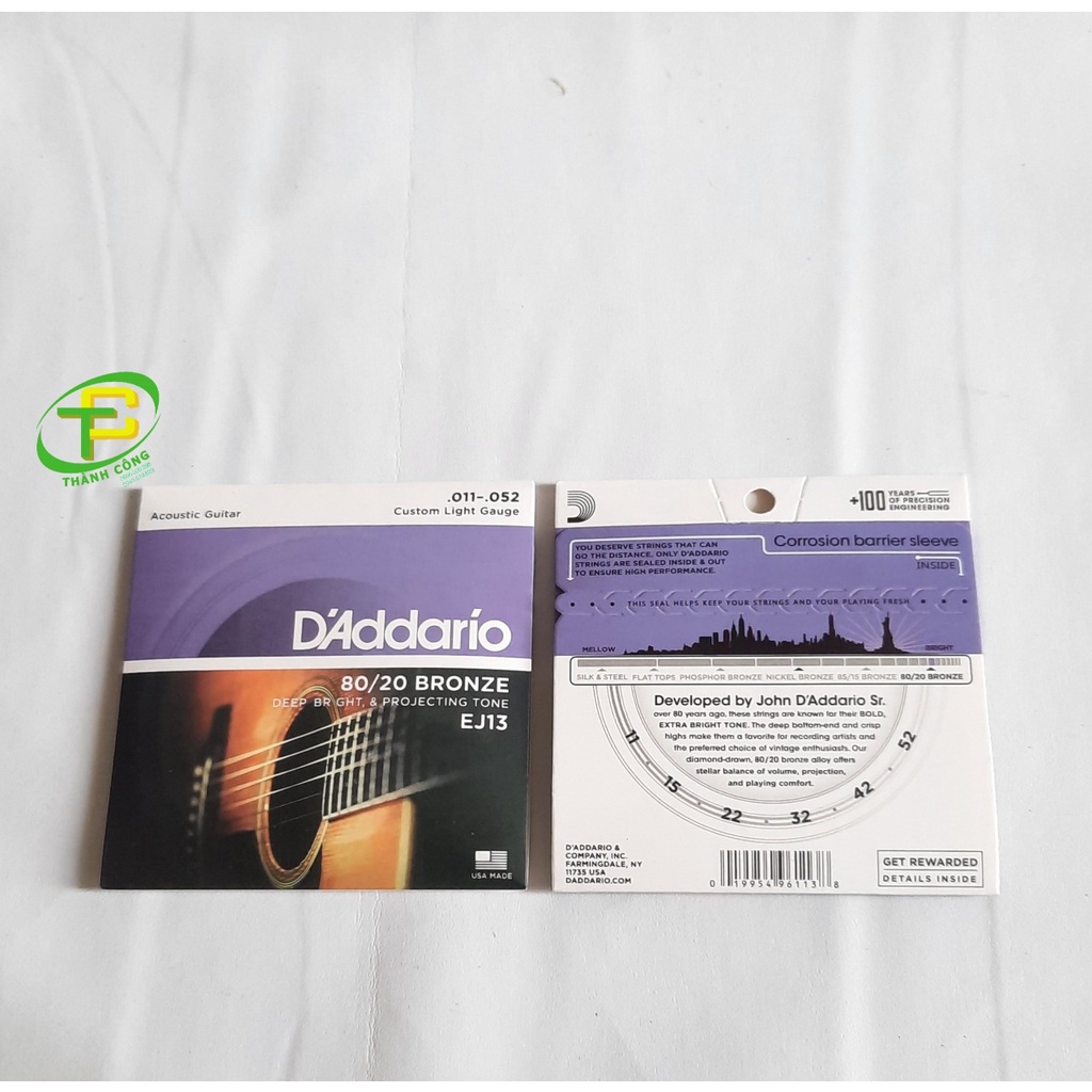 Dây đàn guitar Acoustic D'Addario EJ13 chính hãng,bộ 6 dây đàn d'addario EJ13