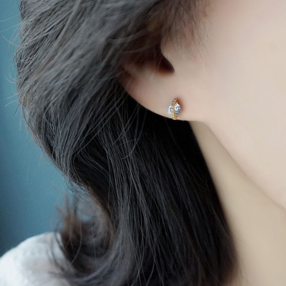 Bông Tai Mạ Vàng / Bạc 925 Đính Đá Zircon Đơn Giản Thời Trang Hàn Quốc Cho Nữ