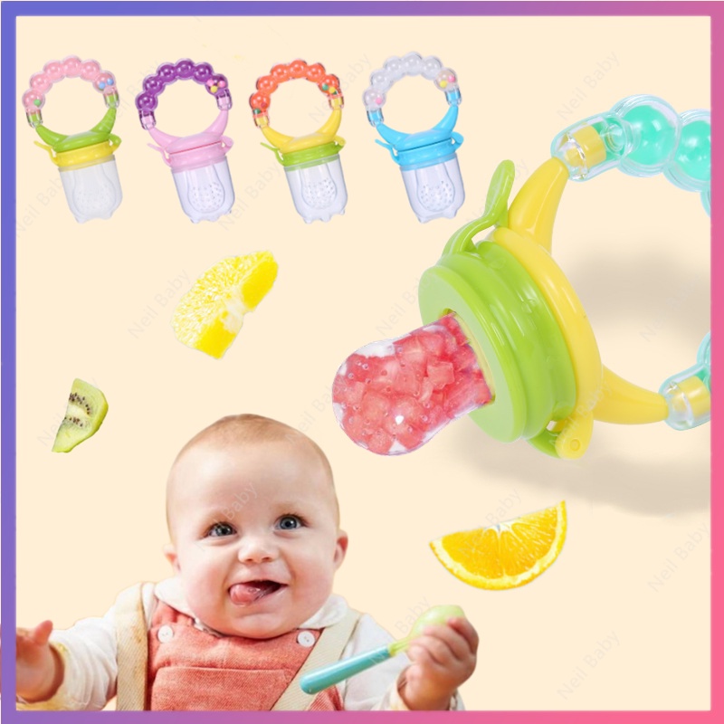 Bộ Núm Ti Giả Bằng Silicone Hình Trái Cây Có Chuông Cho Bé