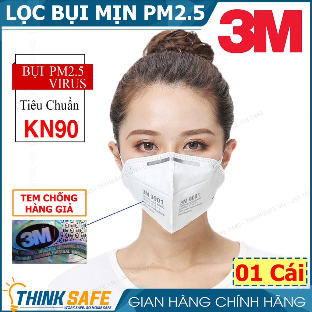 Khẩu trang 3M 9001, đẹp, vải kháng khuẩn, màu trắng 4d, dùng cho y tế, bụi mịn, 4 lớp, đẹp, 3M chính hãng Thinksafe