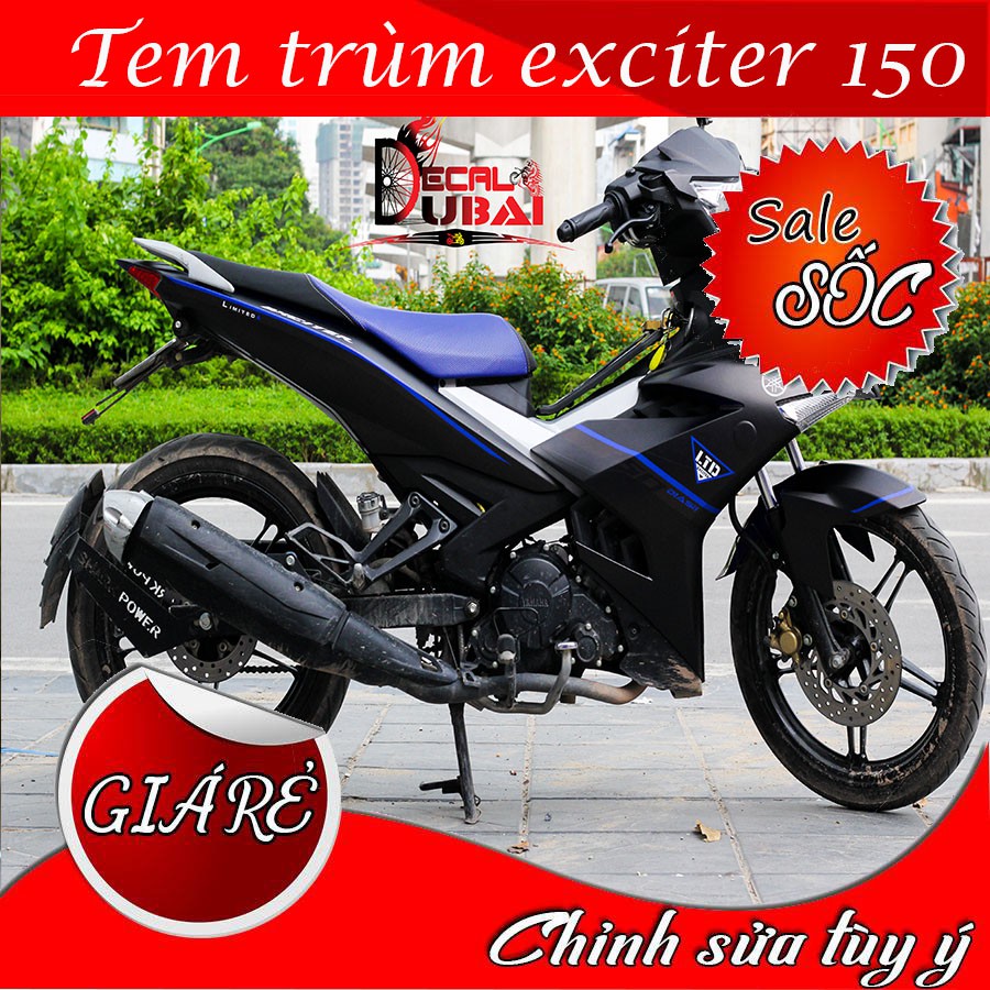 Tem Trùm Xe Exciter 150 Đen Nhám Chỉ Xanh