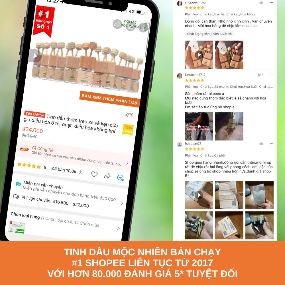 Tinh dầu thơm kẹp cửa gió điều hòa ô tô, quạt, điều hòa không khí Mộc Nhiên