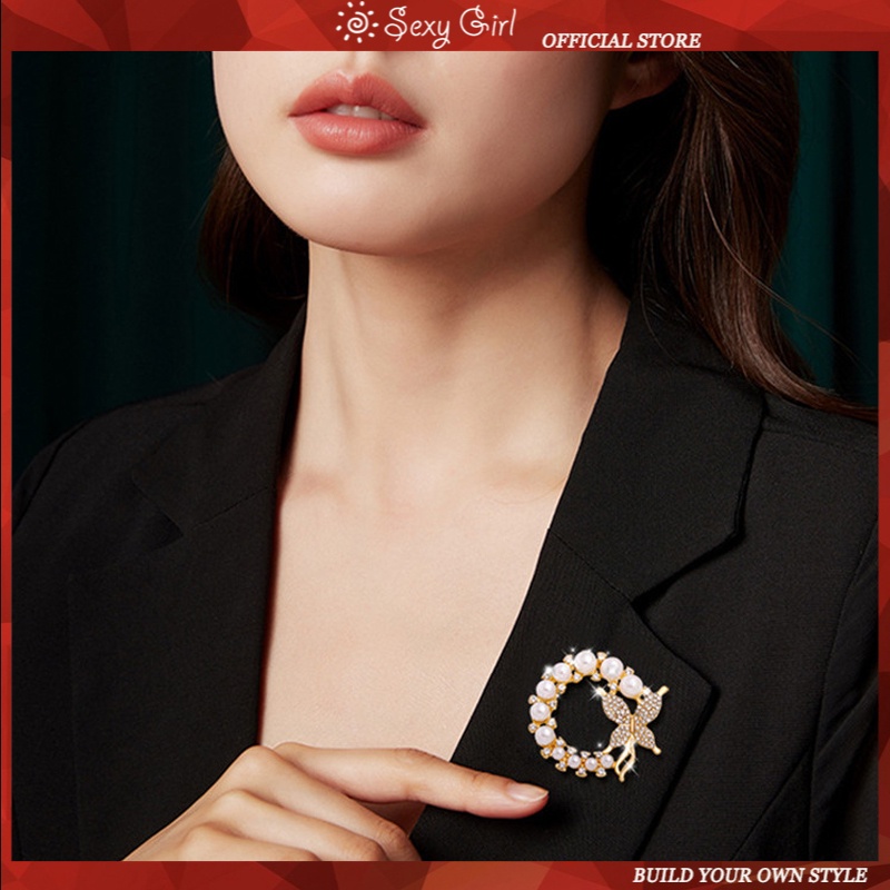 Ghim cài áo trang trí cánh bướm đính ngọc trai thời trang phong cách Hàn Quốc