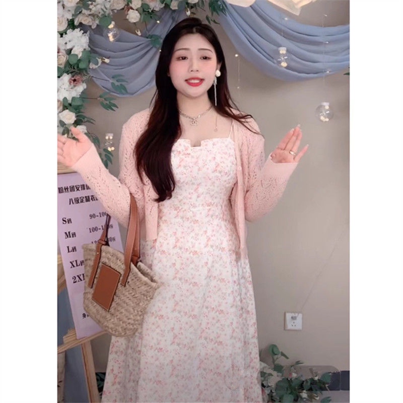 Set Áo Và Đầm Hai Dây Họa Tiết Hoa Phong Cách Xuân Hè Thời Trang Mới Cỡ Lớn 2022
