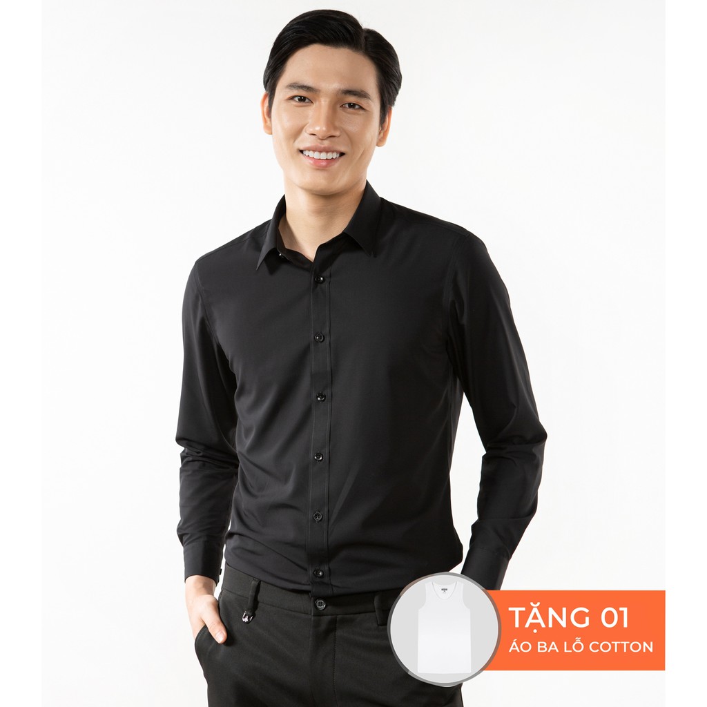 Áo sơ mi nam dài tay Bamboo Ex-Soft kháng khuẩn màu XANH/ĐEN thương hiệu Coolmate (Tặng 01 áo ba lỗ 100% Cotton trắng) | BigBuy360 - bigbuy360.vn