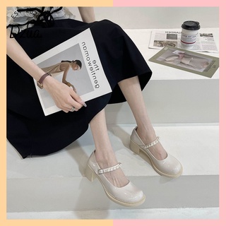 Giày Lolita đế viền quai hạt ngọc gót cao 7cm