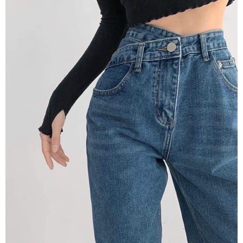 [JEANS]quần bò xuông  cullot cạp cách điệu ⚡️FREESHIP EXTRA⚡️quần jean cạp khuy lệch trẻ trung năng động