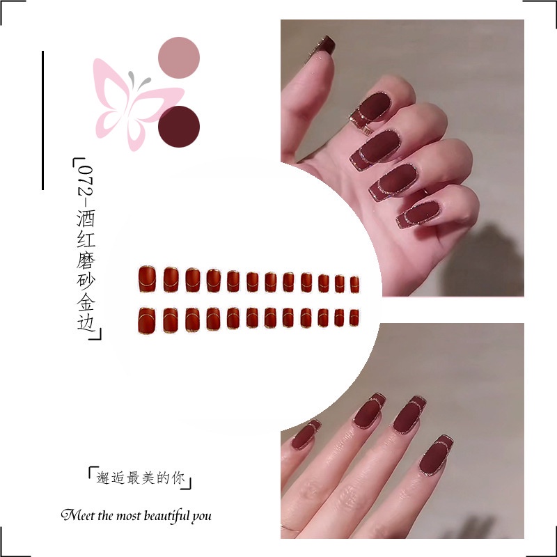 Bộ Móng Tay Giả Màu Đỏ Phong Cách Pháp Có Thể Tháo Rời