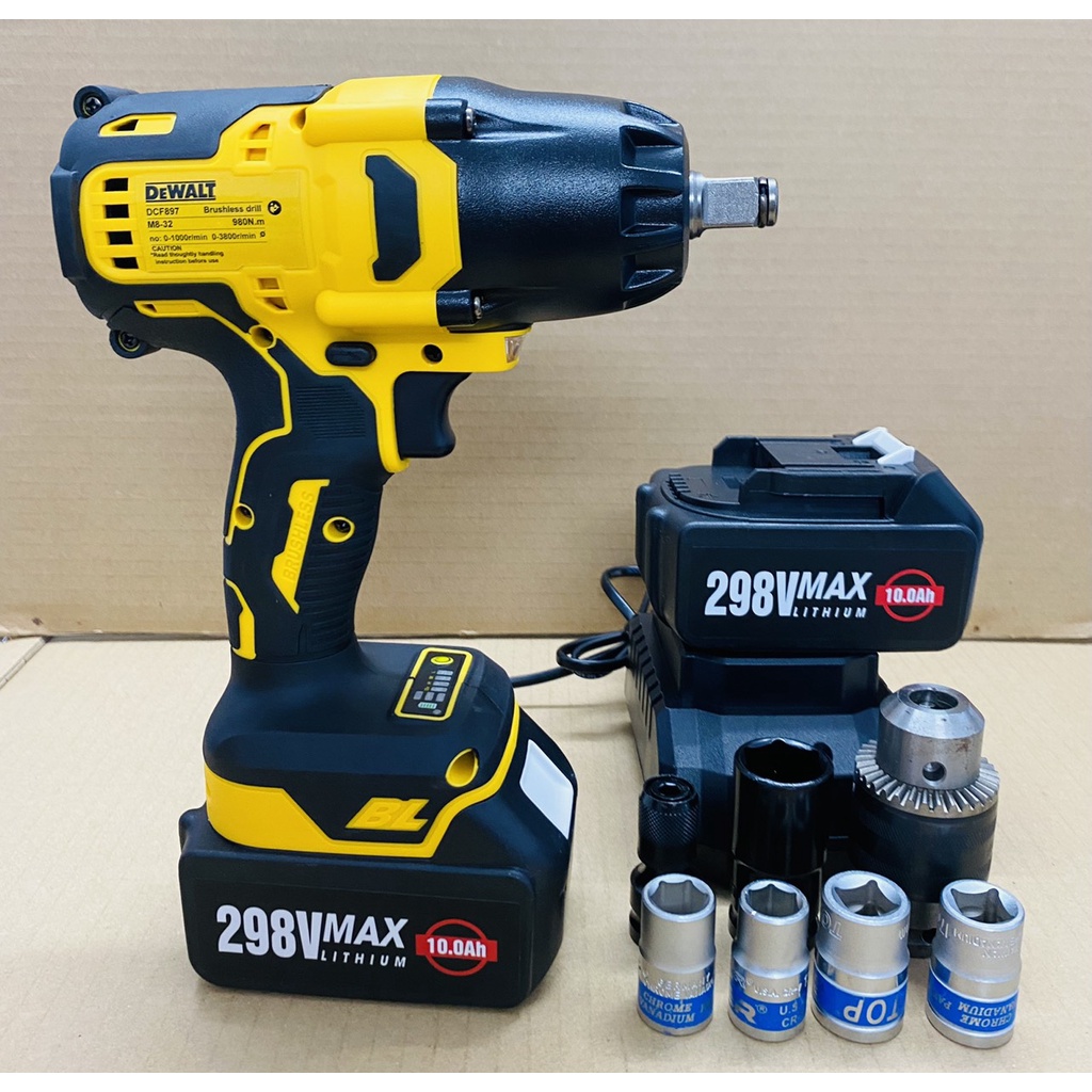 Máy siết bulong dùng pin không chổi than 298V DEWAT lực siết khủng 980NM - Tặng kèm bộ phụ kiện 07 chi tiết cao cấp