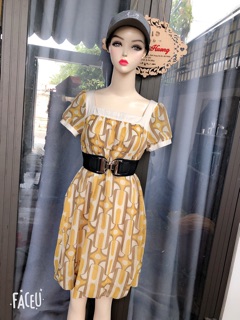 Đầm voan tay ngắn họa tiết combo