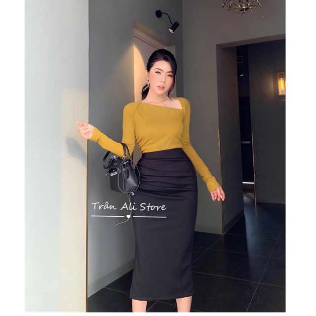 Áo thun tay dài cổ xéo siêu sang lạ