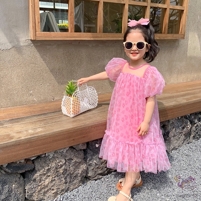 Đầm Công Chúa Phối Lưới Họa Tiết Hoa Phong Cách Hàn Quốc Dễ Thương Thời Trang Mùa Hè Cho Bé Gái