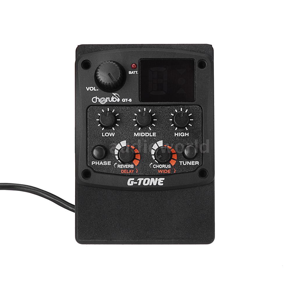 AIDO♦Cherub G-Tone GT-6 Acoustic Guitar Preamp Piezo Pickup 3-Band EQ Equalizer LCD Tuner with Rever