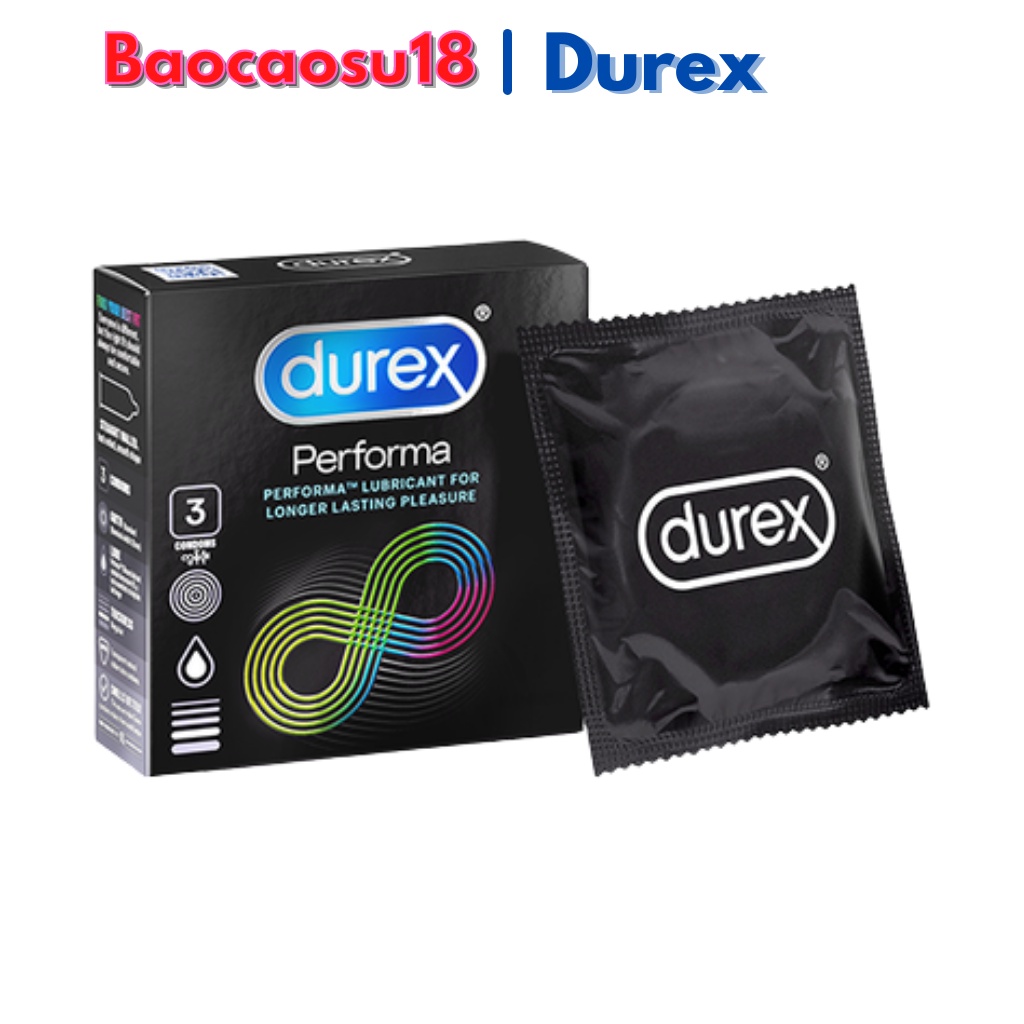 Durex Performa 3 bao/ hộp. Bao cao su Durex chống xuất tinh sớm, kéo dài thời gian quan hệ.