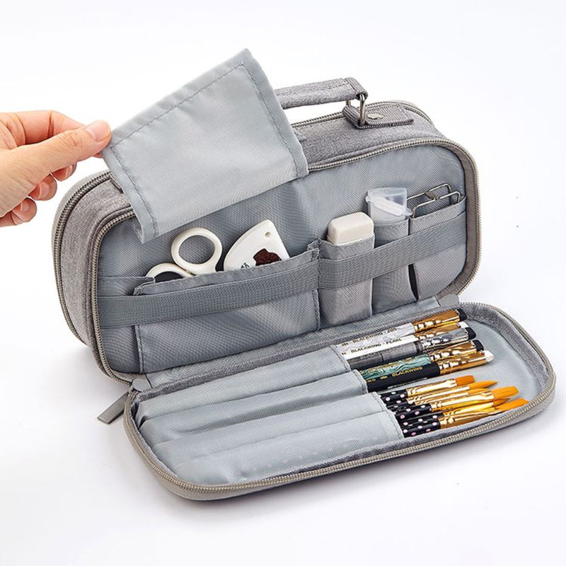 Túi Đựng Bút Bằng Vải Canvas Hai Ngăn Sức Chứa Lớn