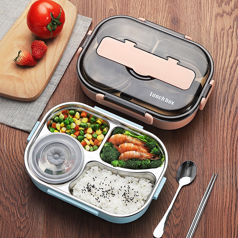 Nitrogen071 Hộp cơm giữ nhiệt - Hộp đựng cơm văn phòng inox 304 - 4 ngăn Di động chống rò rỉ cho Văn phòng Trường học