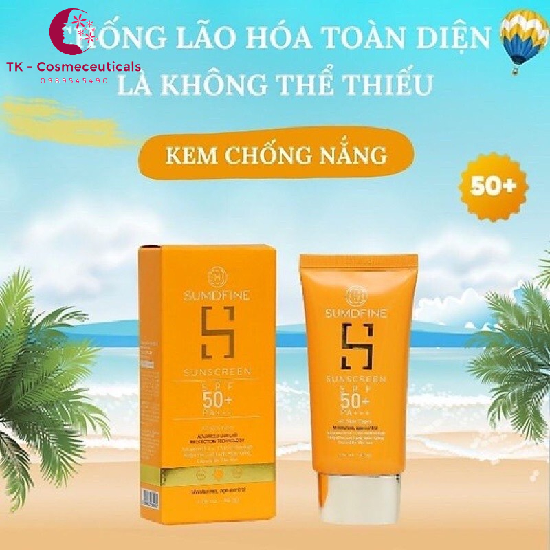 Kem Chống Nắng Vật Lý SUMDFINE SPF 50 PA+++ Nâng Tone, Dưỡng Ẩm Da Sáng Mịn - 50g